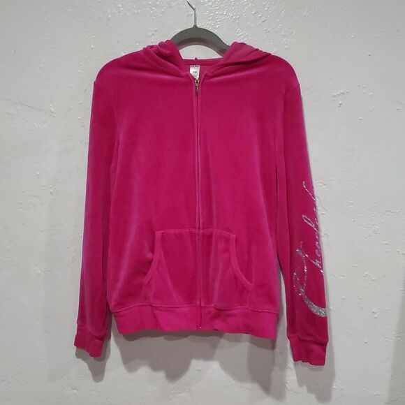 Y2K 2 Piece Hot Pink Stripper Gentleman's Club Employee Velour Tracksuit Size M - Picture 7 of 13